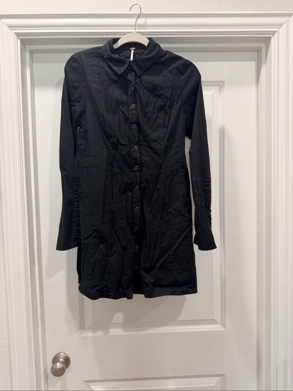 Free People Black Long Sleeve Button Down Utility Mini Shirt Dress Size XS